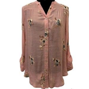 Fig & Flower Pink Top with Multi Colors of Floral Embroidery Boho Romant…